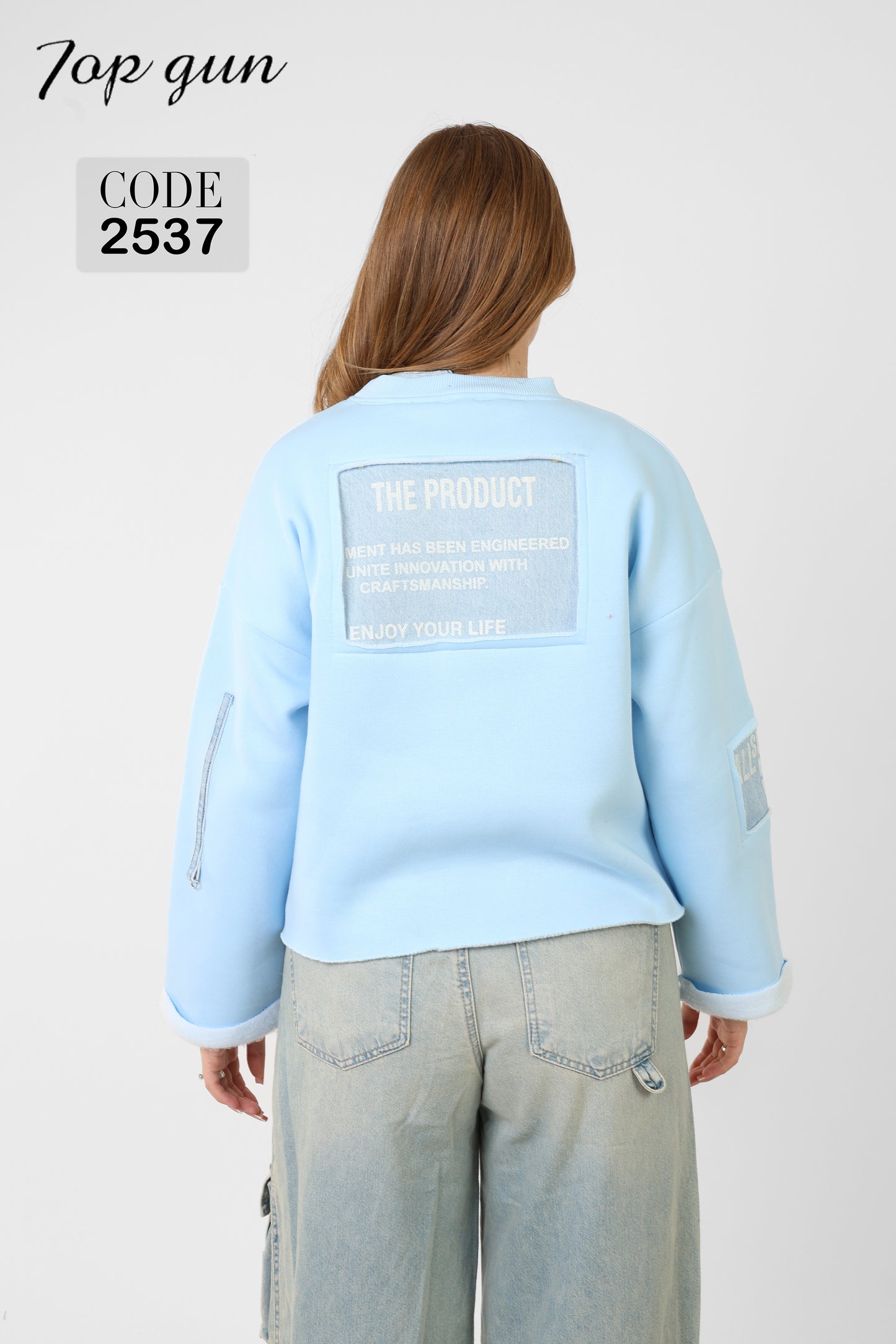 Sweatshirt - Three Denim Pockets - Denim Embroidery, and Sequins